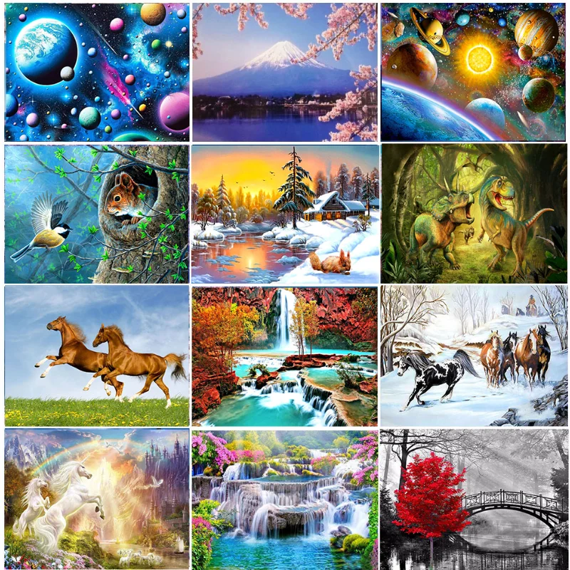 DIY Diamonds Embroidery Animal Landscape Diamond Painting Planet Rhinestone Picture Full Round Diamond Home Decoration