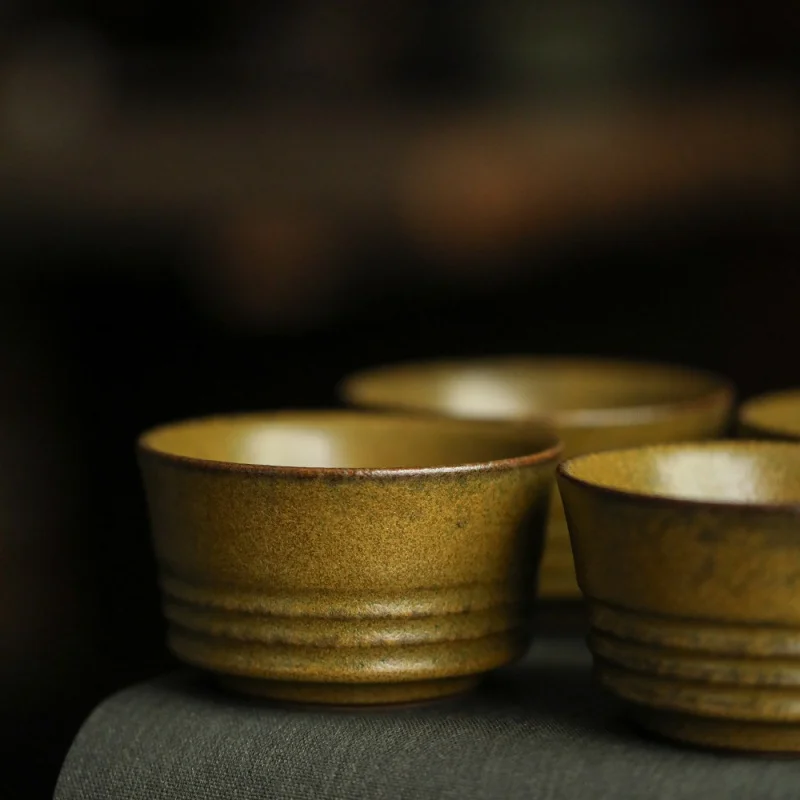 Longquan Kiln Thermal Insulation Gold Tea-Dust Glazed Master Cup Pure Handmade Ceramics Tea Cup Individual Single Cup High-End C