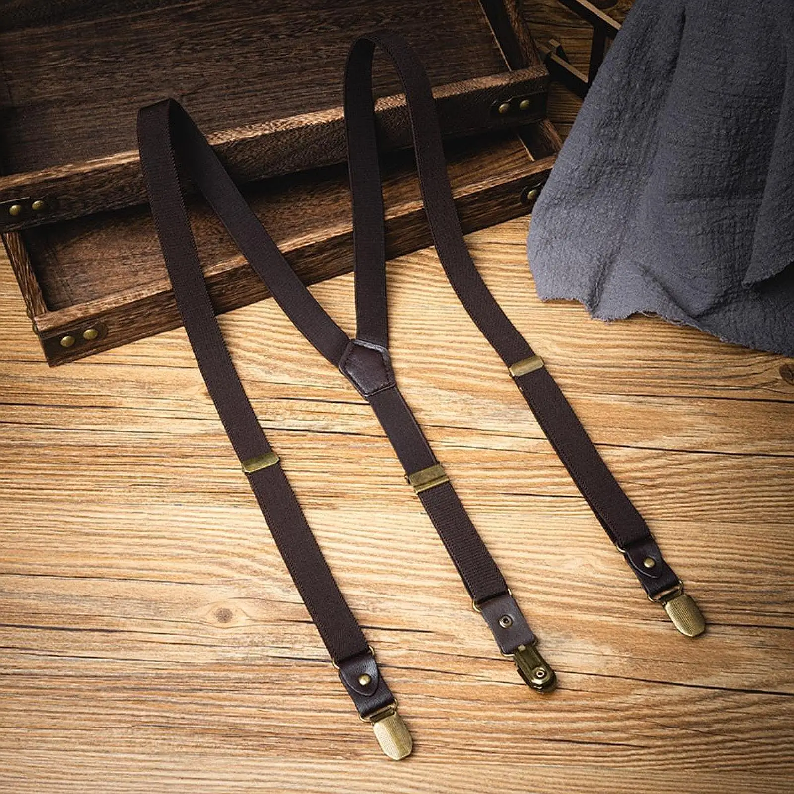 Mens Suspenders Accessories Vintage Style Casual Supplies with 3 Hook Clips for Wedding Jeans Costume Party Business Formal Wear