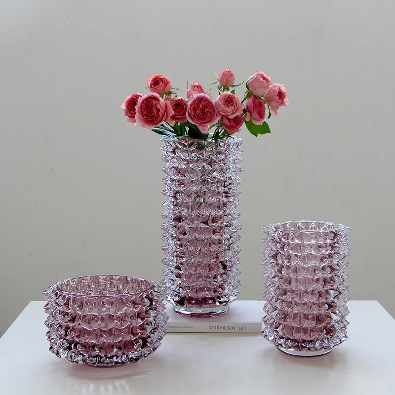 

YFY light luxury Italian crystal purple straight tube handmade glazed flower ware model room