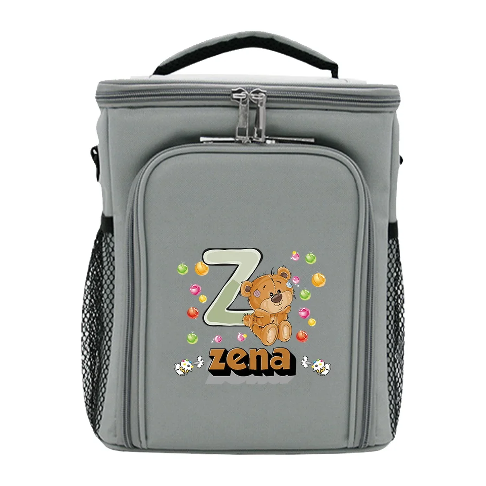 Customized Name Insulated Grey Lunch Box Bag Fashionable Single Shoulder Storage Bag Large Capacity Waterproof Storage Box