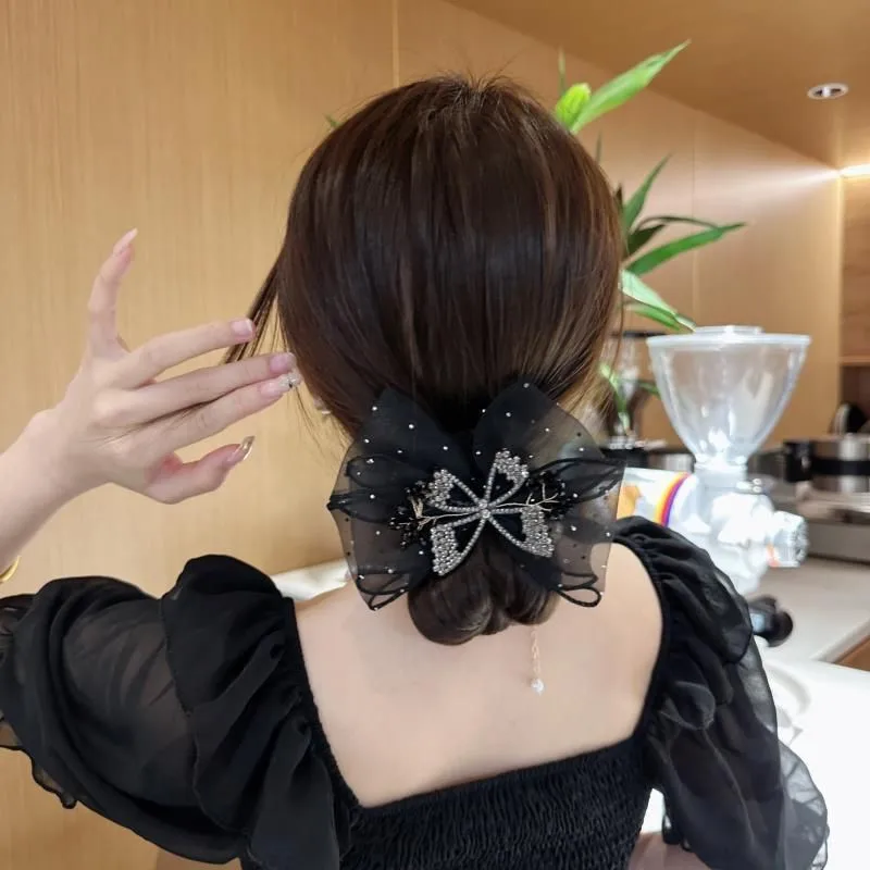 1 piece of rhinestone mesh bow hair clip, a new starry bow rhinestone hair clip for sweet girls and women\'s headwear