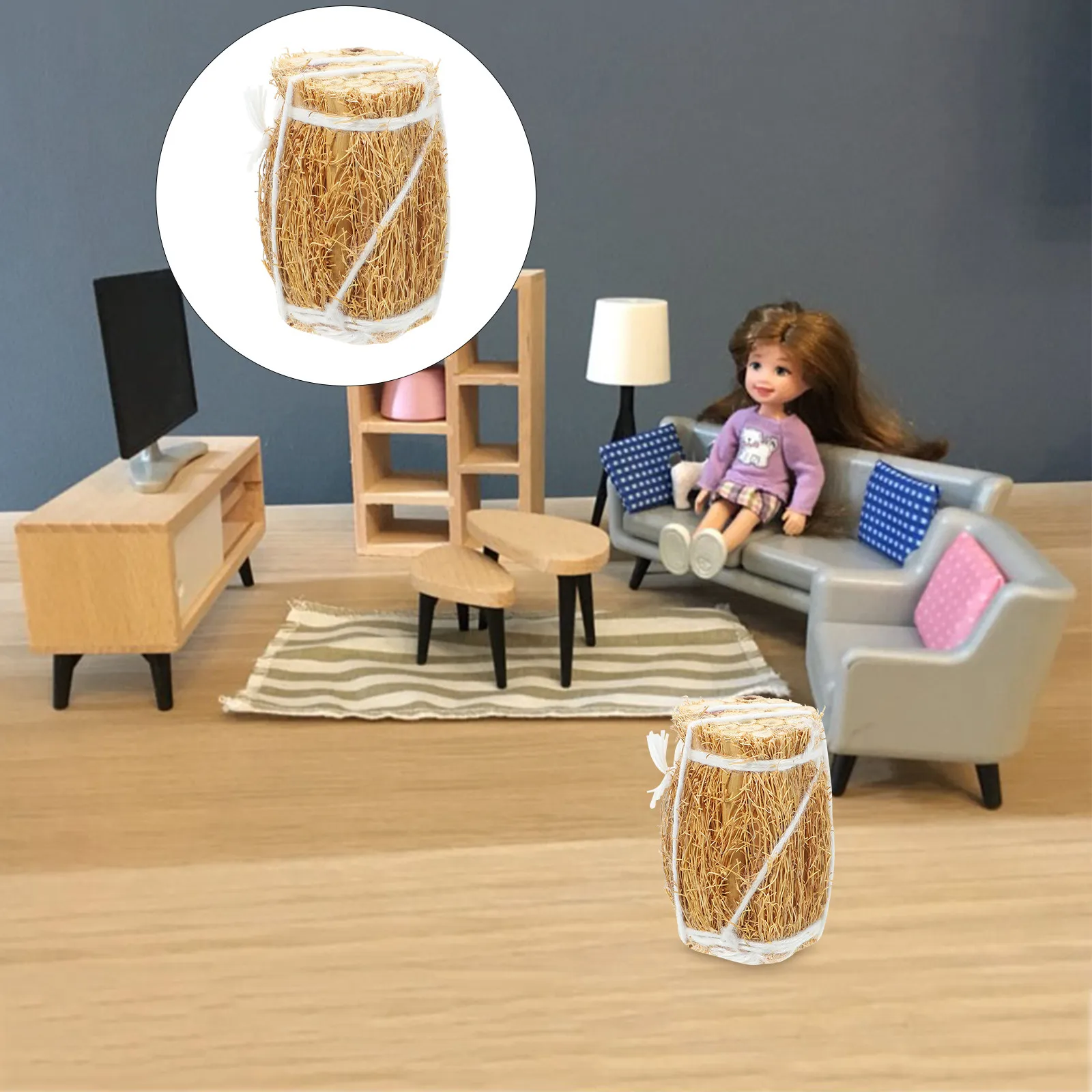 

4Pcs Miniature Bale Ornament Wood Mini House Accessories Study Room Decor Durable Reusable Miniature Bale House Decoration