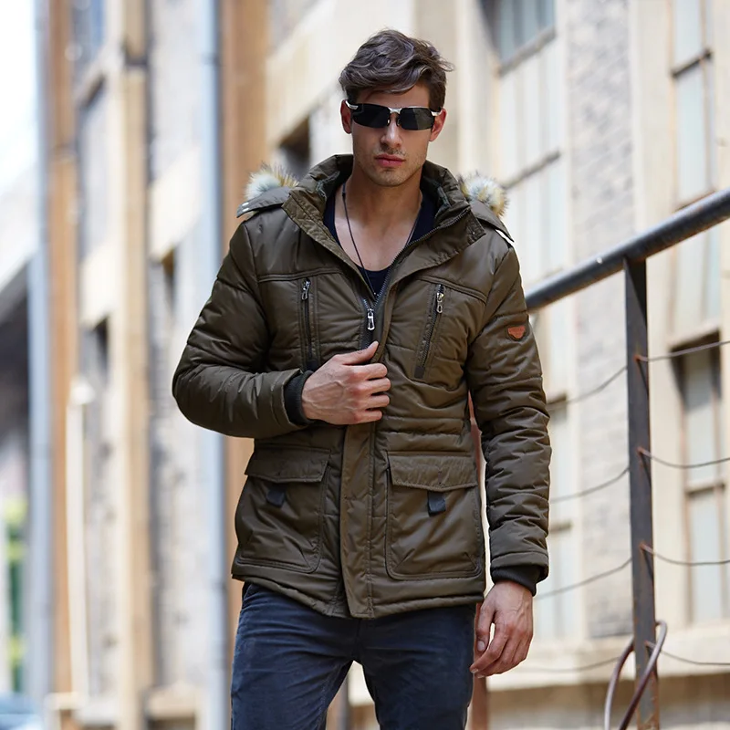 Chaqueta de algodón de longitud media con capucha para hombre, chaqueta informal de gran tamaño, invierno, nuevo