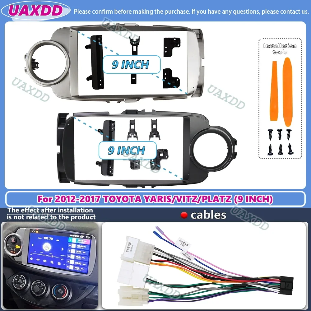 For 2012-2017 TOYOTA YARIS VITZ PLATZ 9INCH 2 Din Car Interior Android frame Kit panel Center cable harness adapter canbus box