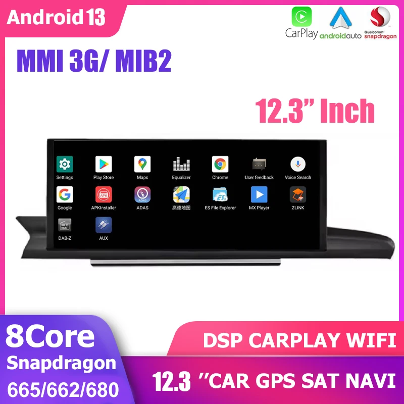 12.3''Car GPS Radio Stereo CarPlay NAVI Multimedia Player For AUDI A6 A6L A7 C7 RS6 RS7 S6 S7 MMI Android 13 WIFI Snapdragon SAT