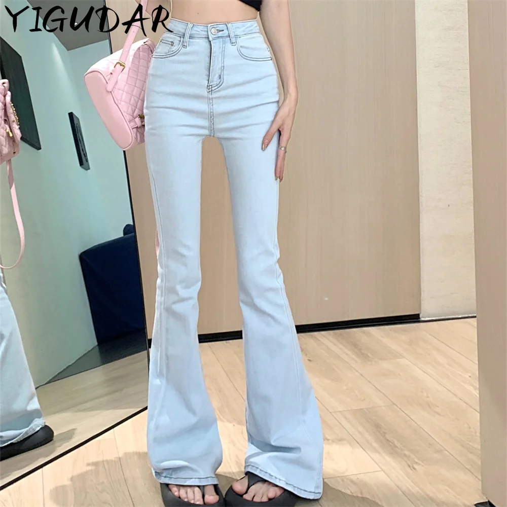 

2023 Korean Vintage High Waist Straight Wide Leg Long Jeans Women French Casual Love Printting Pockets Baby Blue Denim Trousers