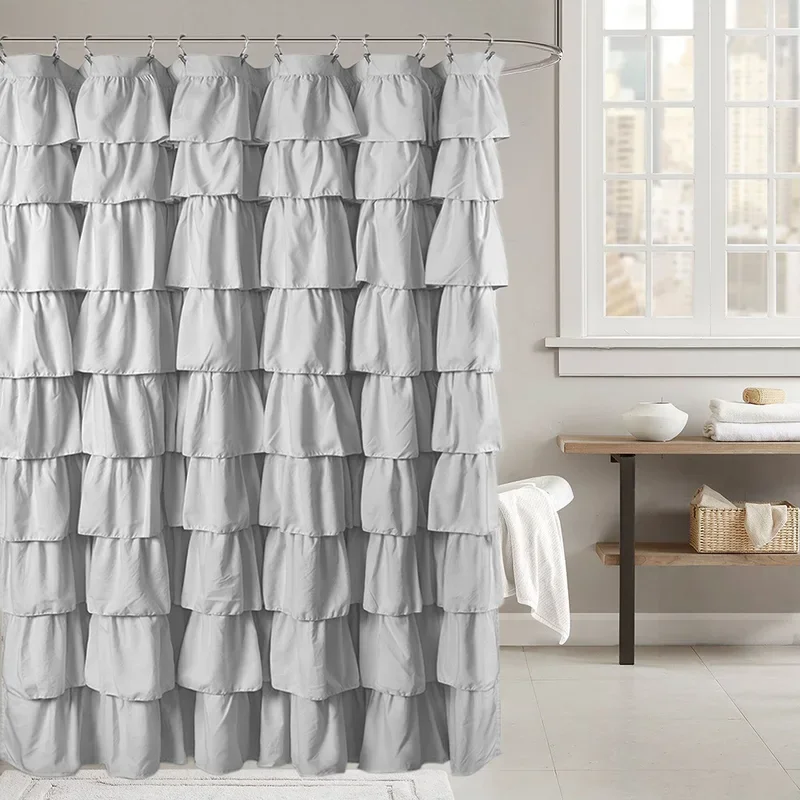 180x180cm plain Colour waterproof corrugated edge shower curtain ruffled bathroom curtains decoration solid Bath decor