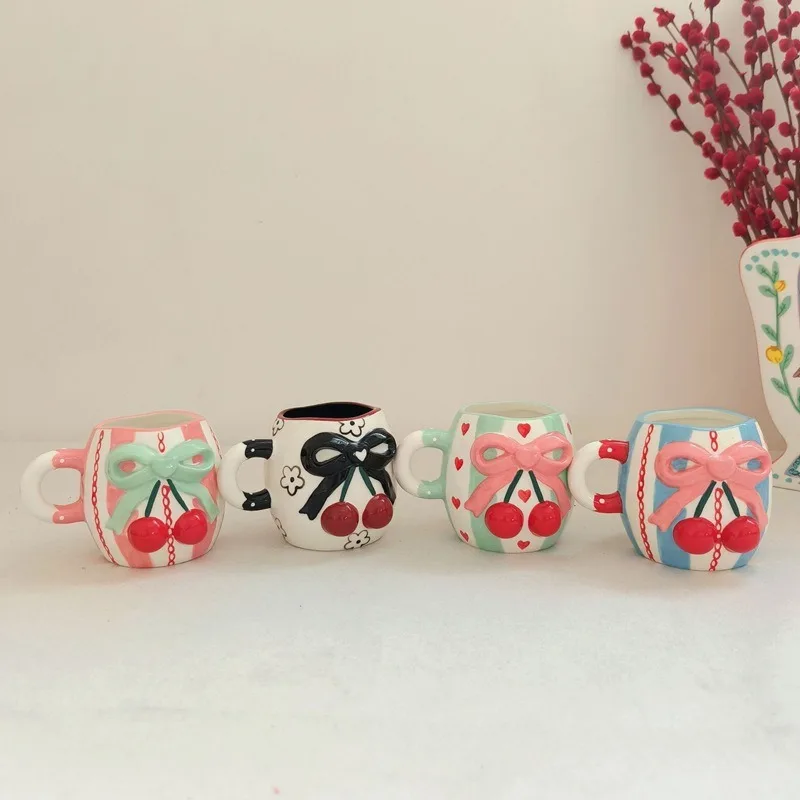 Tazza in ceramica con fiocco in ciliegio Tazza in ceramica di nicchia Tazza da caffè al latte Tazze in ceramica stile piccola ragazza fresca
