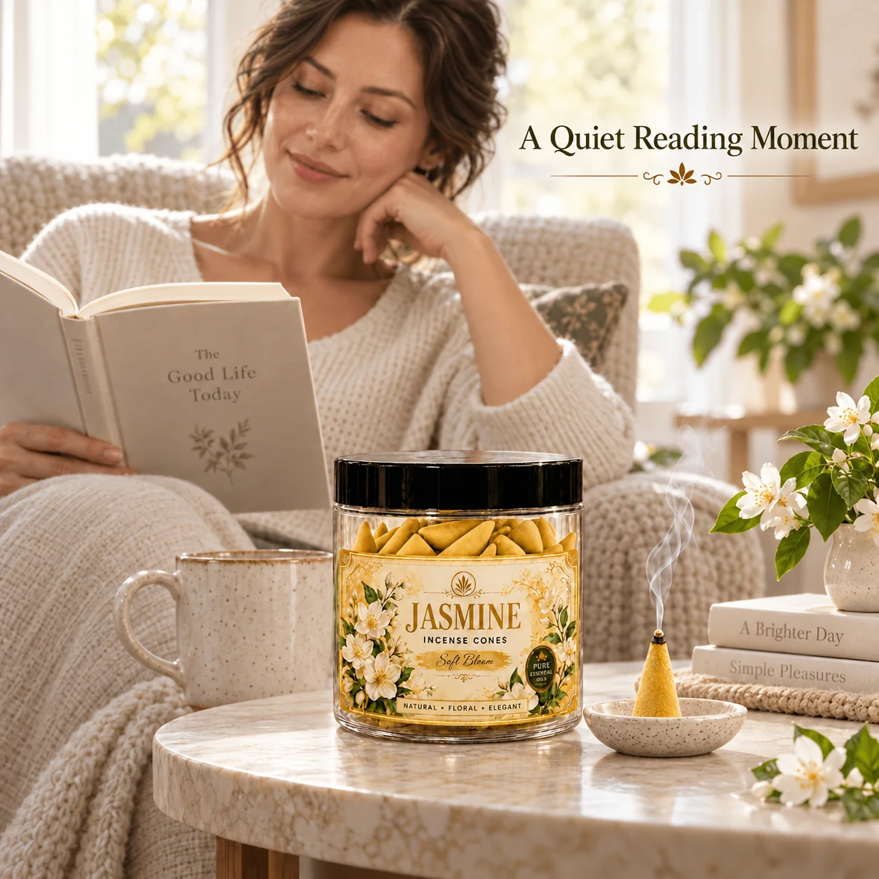 Jasmine Musk Cone-Shaped Incense Sticks |   Premium Jasmine Scent |   Fresh Herbal Scent |   Handmade Yellow Wax Incense Sticks, Long-Lasting Fragrance, Soothing for Body and Mind, Home Fragrance, Suitable for Meditation, Yoga, Reading, and Home Office Decoration. |   The Ideal Choice for Your Home.