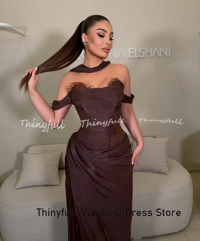 Thinyfull sirena fuera del hombro vestidos De graduación árabes cariño brillante satén vestidos De noche bata De Soirée vestido Formal personalizado