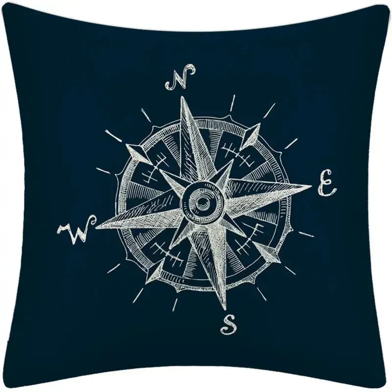 Nautical Pillowcase Coastal Home Decor Marine Cushion Cover Linen Fabric Beach House 45x45cm Decorative Throw Pillow Covers