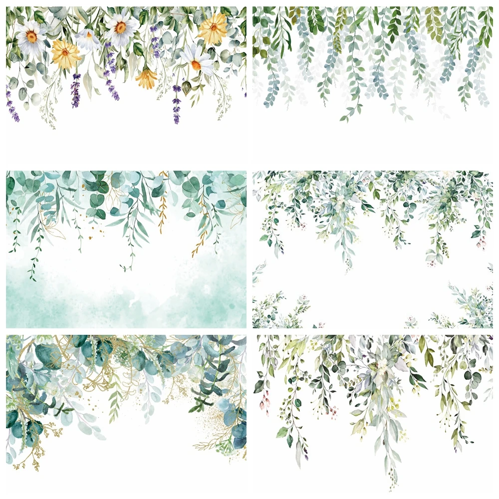 Spring Green Eucalyptus Leaves Backdrops Greenery Wedding Baby Birthday Party Decor Customized Portrait Photography Background
