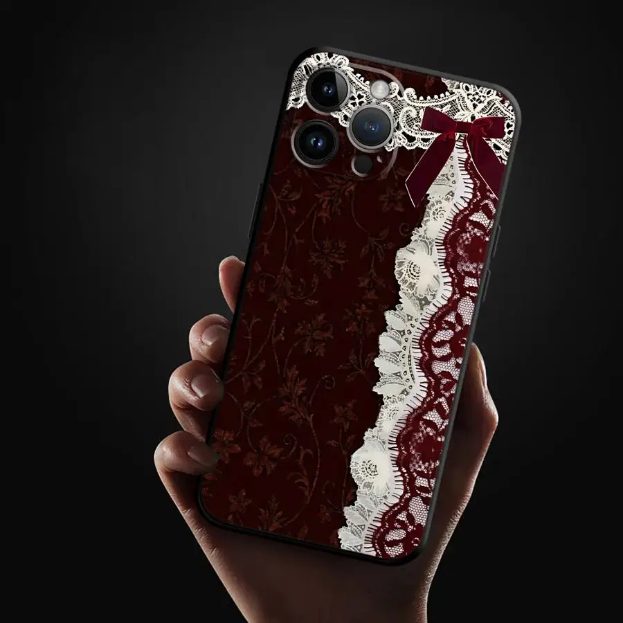 Black And Red Sexy Lace Phone Case for Apple iPhone 17 Pro Max 14 13 11 17e 15 Pro 7 8 XR XS MAX 16 12 Air Funda Phone Cover view 6