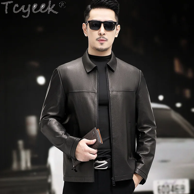 Tcyeek Genuine Leather Man Jackets 2025 Business Casual Goatskin Coat Men Spring Autumn Clothes Tide Jaqueta Couro New Style