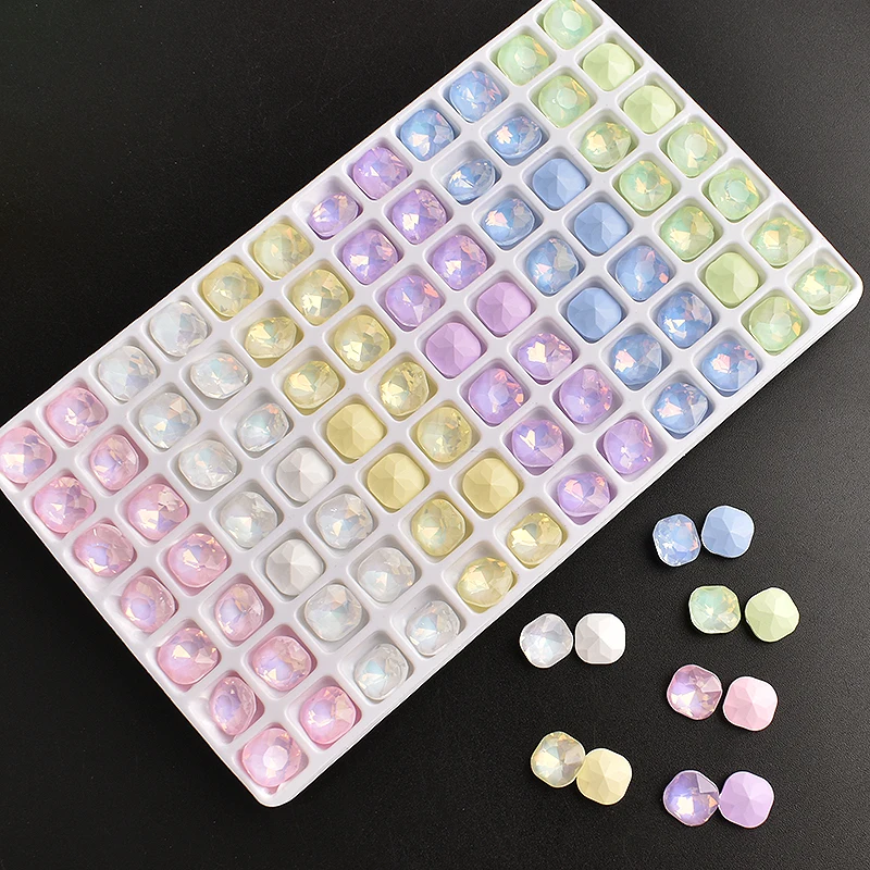 8mm Pointed Bottom Mocha Fat Square Nail Art Rhinestone K9 Glass Macaron Crystal Manicure DIY Decoration 30/100PCS