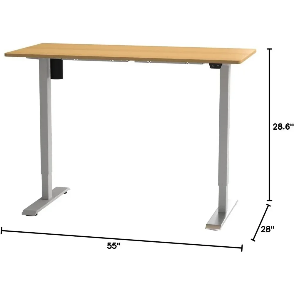 Escritorio de oficina eléctrico de pie, estación de trabajo completa de 55 x 28 pulgadas para ordenador de oficina en casa, sentarse (marco blanco de caoba)