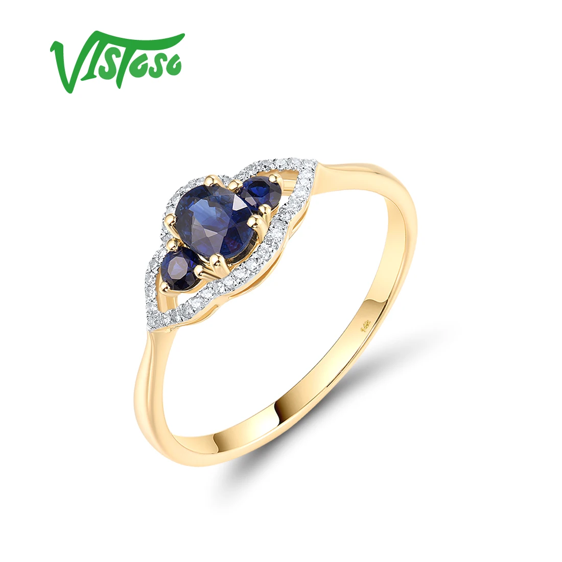 VISTOSO Pure 14K 585 Yellow Gold Rings For Women Sparkling Diamond Ruby/Emerald/Blue Sapphire Exquisite Wedding Fine Jewelry