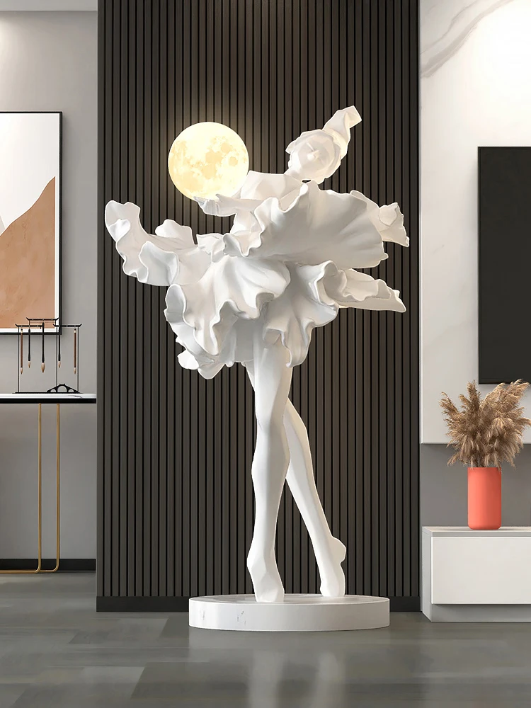 Home Decor Luminous Abstract Girl Statues Floor Decor Nordic Style Living Room Large Welcome Sculpture Art Ornaments Hotel Decor