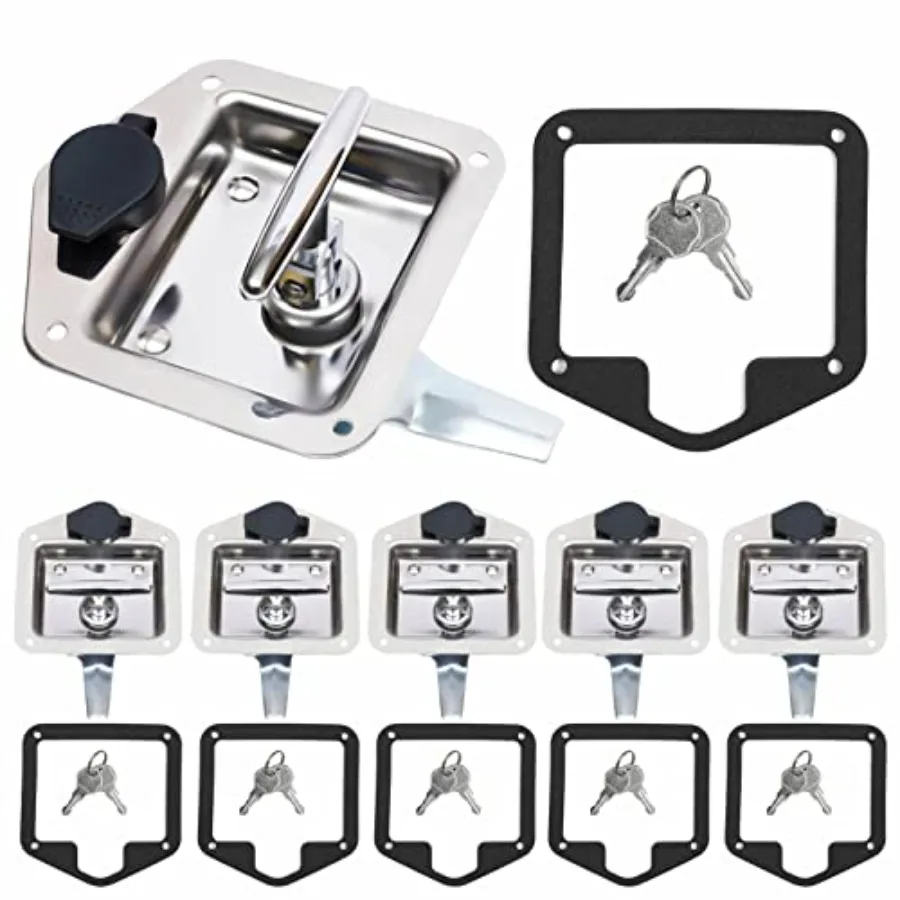 

6Pcs Stainless Steel RV Truck Trailer Camper Caravan Door Lock T-Handle Latch with Keys, Silver, Rust-Proof Folding Universal P
