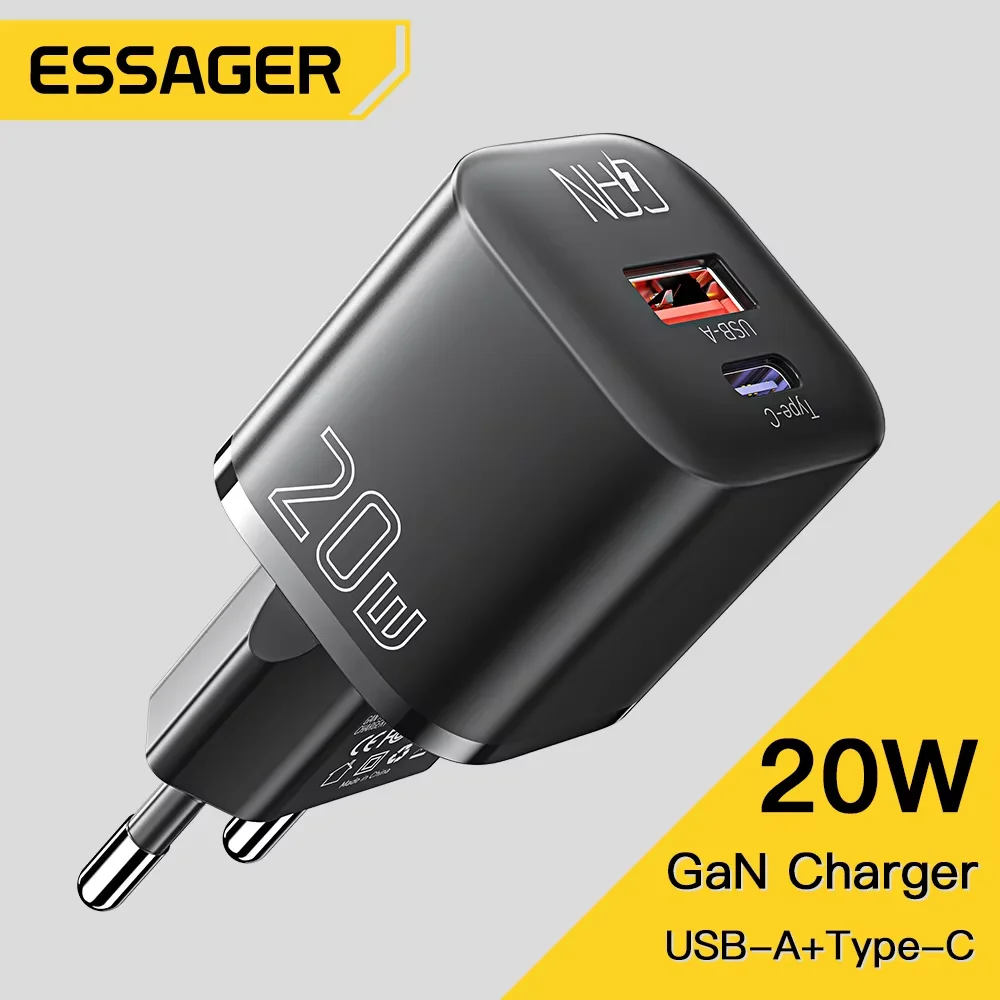 Essager 20W GaN USB Type C Ładowarka PD Szybkie ładowanie telefonu QC 3.0 Szybkie ładowarki do iPhone 14 13 12 11 Pro Max Mini iPad Ładowanie