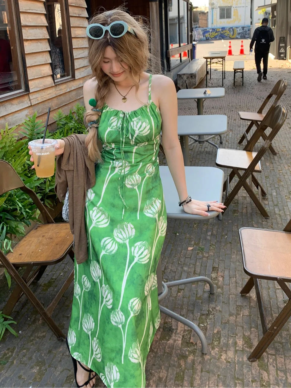 plus Size Floral Print off Shoulder A-Line Dress Slimming Waist Design Korean Style Commute Wind Summer New Arrival Long Dress