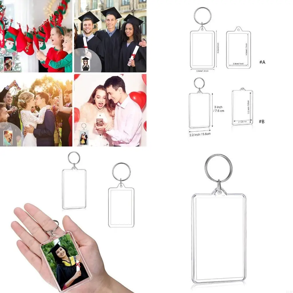 91AF Clear Plastic Picture Frame Keychain Rectangle Shapes Blank Photo Keychains for Christmas Holiday Photo Display Supplies