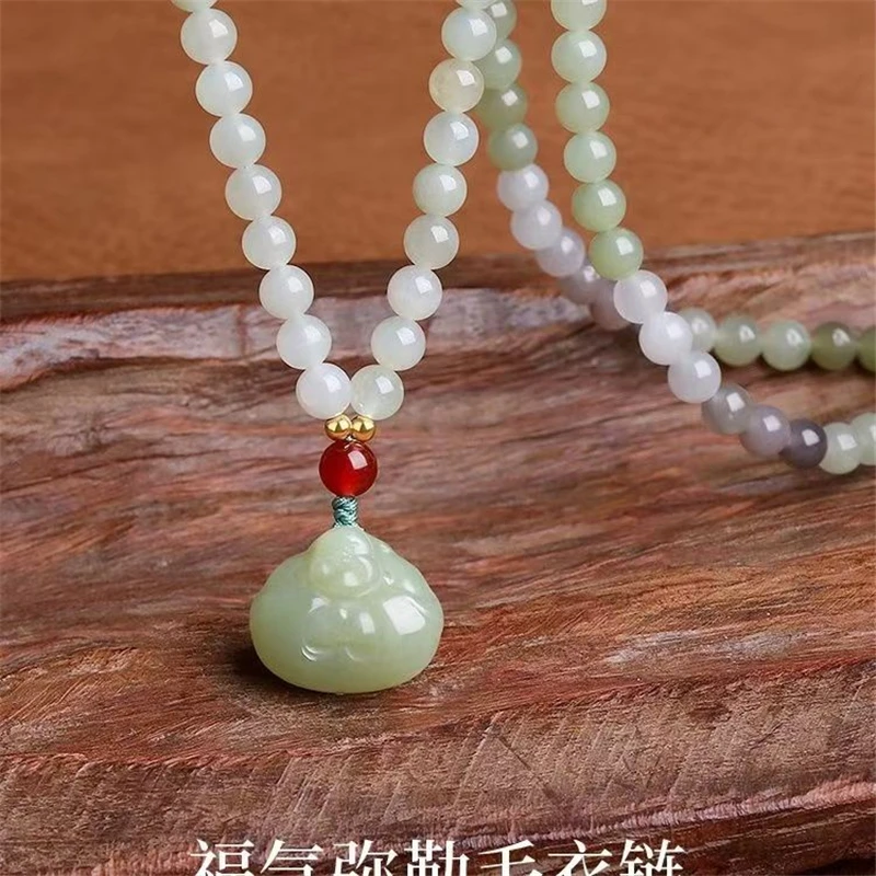 Vintage Hotan Jade Maitreya Buddha necklace, exquisite long pendant, ethnic style boutique jewelry, auspicious jewelry, gifts