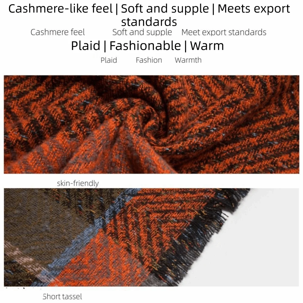 Elegant Tassel Hooded Cape Neck Warmer Plaid Winter Cloak Long Soft Winter Scarves Autumn Winter