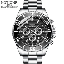 NOTIONR Men's Fashion Watches for Men Black Stainless Steel Quartz Wrist Watch Man Business Luminous Clock relogio masculino