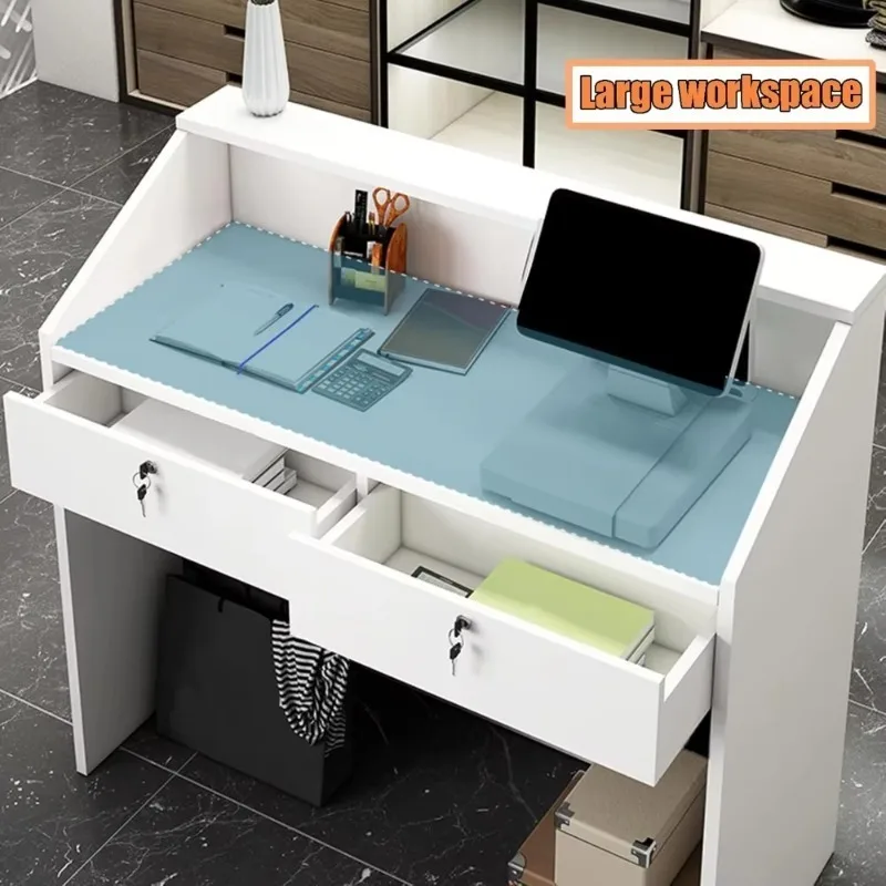 

Reception desk, Modern front desk with lockable drawers&counter, Small wood cashier table with cable grommet, Reception Desk
