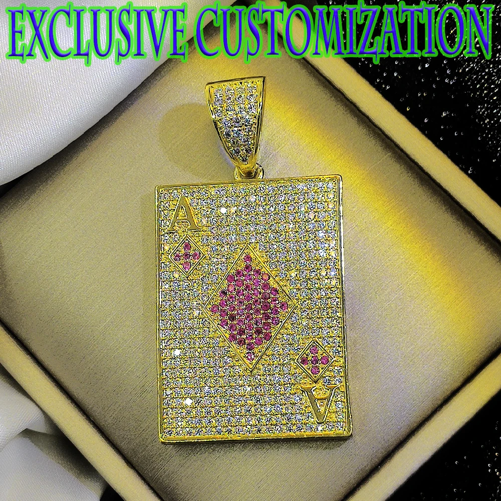 Exclusive new custom hip-hop necklace, full diamond poker pendant, 18K gold plated trendy craftsmanship, fashionable boutique