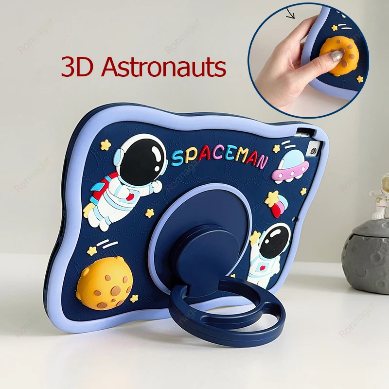 Cartoon Astronaut Case for iPad 6th / 5th Generation 9.7 inch 2018/2017 iPad Air 2 Case Rotating Kickstand Silicone Case Kids