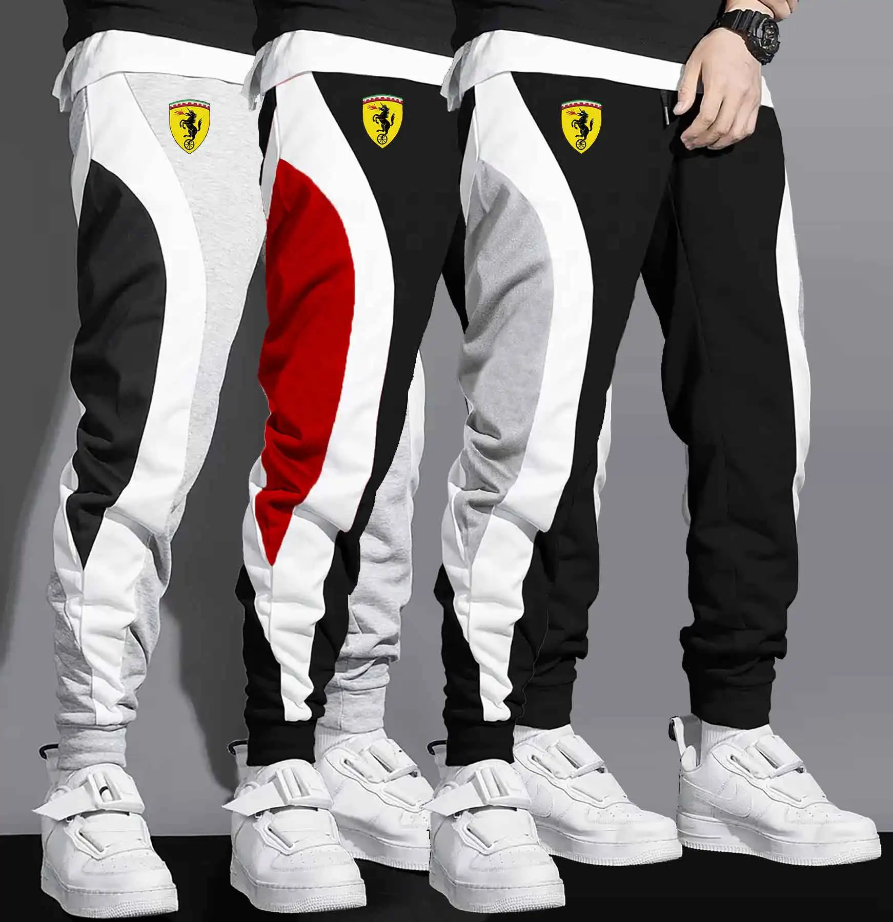 

Men'S Casual Color Block Joggers - Loose Fit, Elastic Waistband, Drawstring, Pockets, All-Season Comfort, Black & White Striped