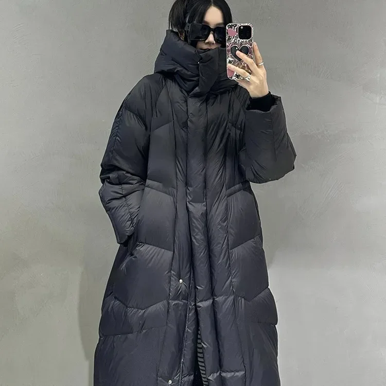 European Fashion Winter New Women Down Jacket Long Hooded Bread Jacket Loose and Warm Parkas