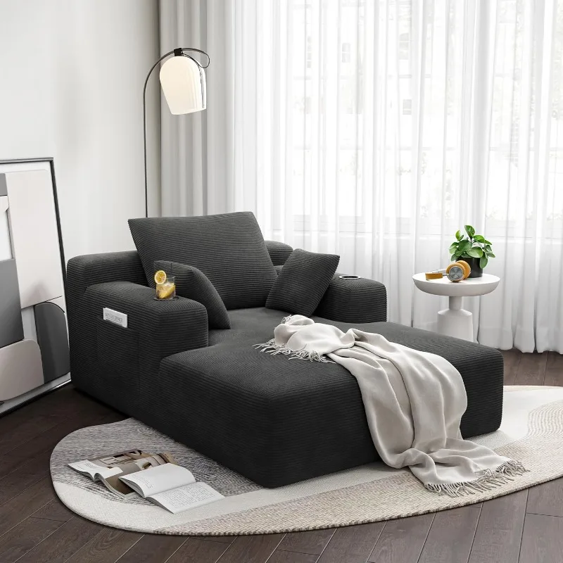 

home.71.6" Oversized Chaise Lounge Chair Indoor with Cup Holders & Storage - Corduroy Sofa Bed for Living Room, Reading