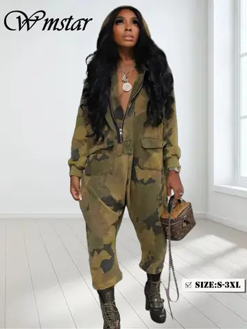 Wmstar Jumpsuit Dam Kamouflage Cargobyxor Fickor Dragkedja Casual Cool Mode Streetwear Romper Partihandel Dropshipping S-2XL 10 best sales kamouflageoverall - №7
