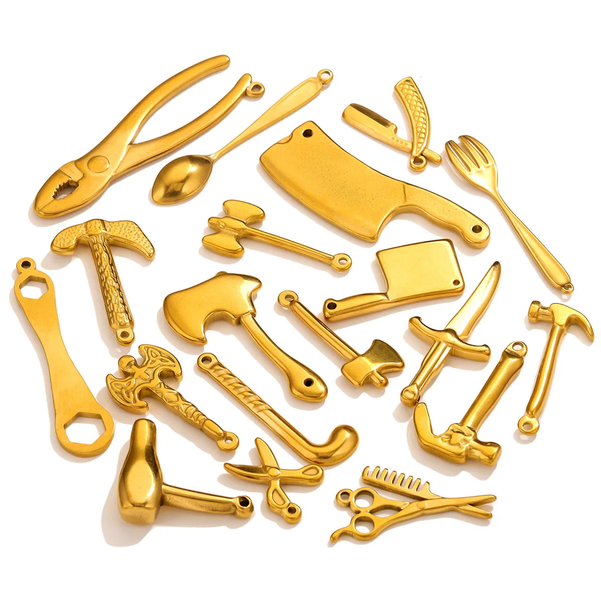 5Pcs/Bag Stainless Steel Tool Pendant Hair Dryer Scissors Spoon DIY for Necklace Jewelry Making Finding Accessory