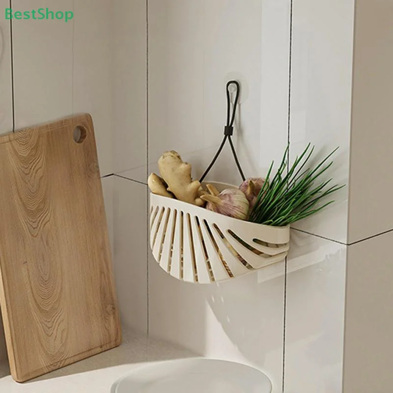 Cream Shell-shaped Hanging Bag With Lanyard For Sink,Drill-free Faucet Drain Rack,Drainage Storage Basket For Home Use