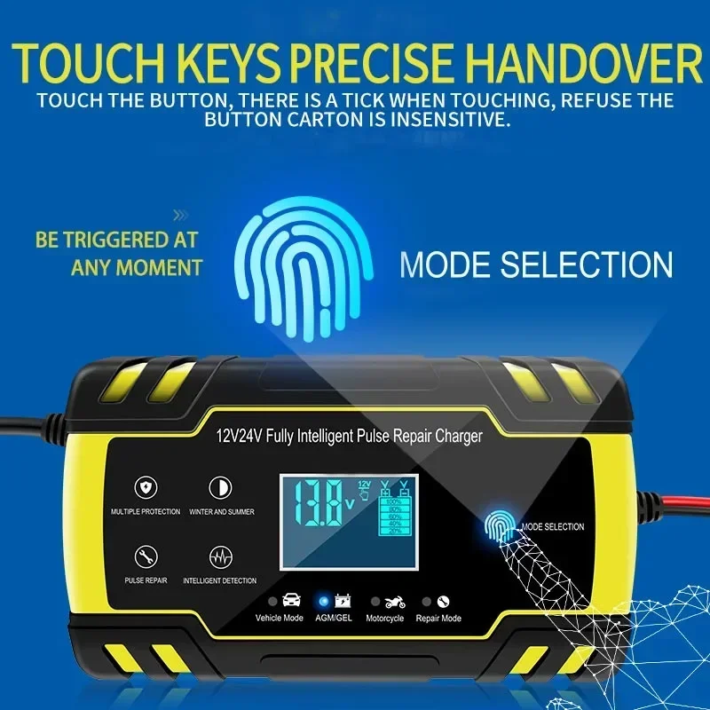

Full New 12V 24V Car Battery Charger Smart Repair Motorcycle Battery Charger Digital Screen Display Multifunctional Car Power Ba