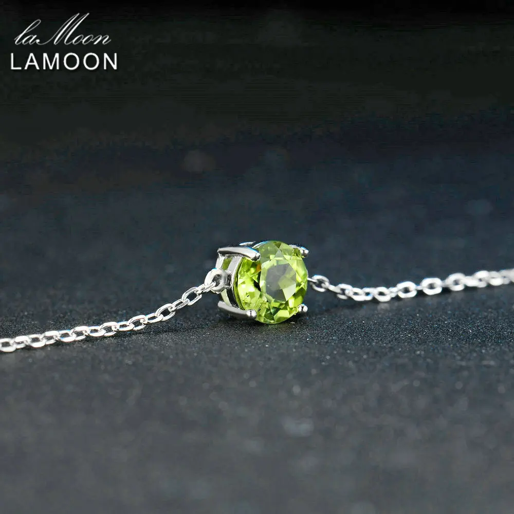 Lamoon 7mm Natural Round Cut Peridot 925 Sterling Silver Jewelry  Chain Charm Bracelet S925 LMHI039