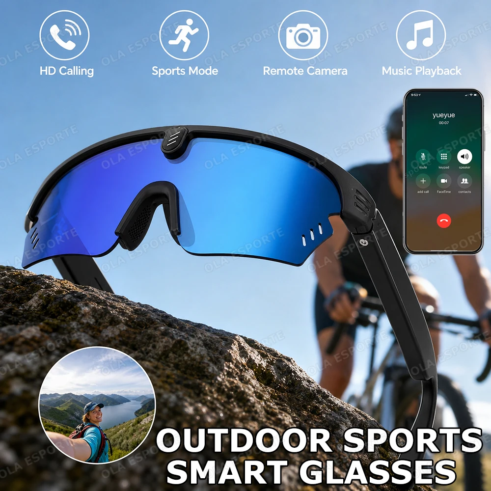 2026 Neue Intelligente Fahrradbrille mit Audioanruf-Funktion, Fernbedienung, Sprachassistent, Intelligente Sonnenbrille für Outdoor-Sport, Fahren und Musik