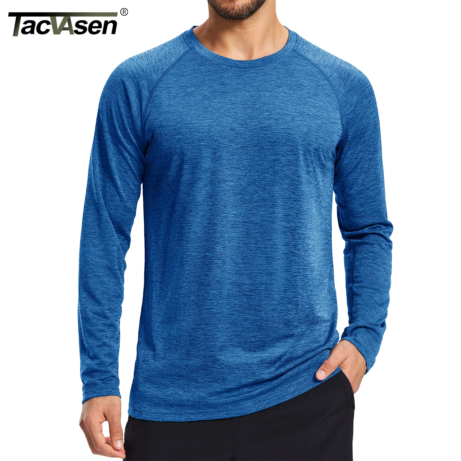 TACVASEN Men's UPF 50+ Sun Protection Long Sleeve T-Shirt Quick Dry Breathable Athletic Tee Running Fishing Hiking Workout