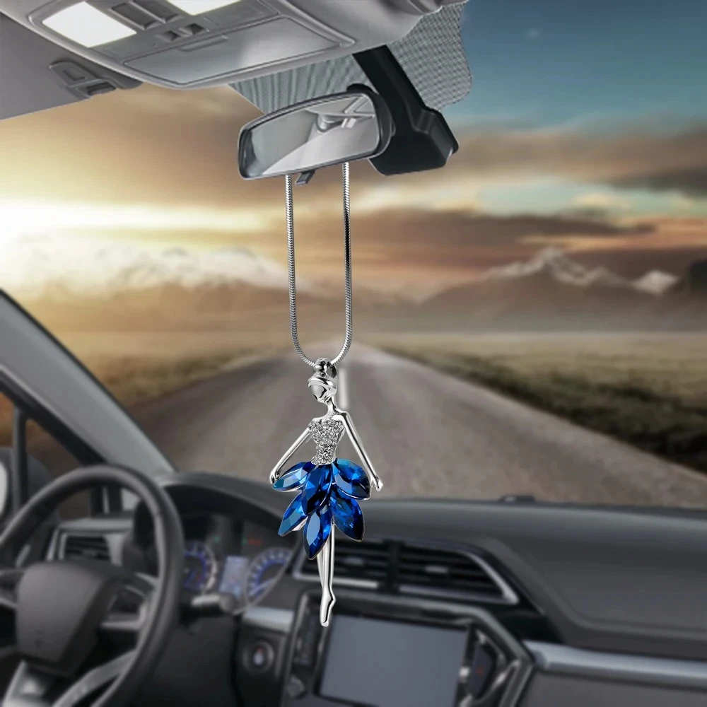 Car Pendant Fashion Crystal Diamond Dance Ballet Girl Figure Automobile Rear View Mirror Decoration Ornaments Creative mini Gift