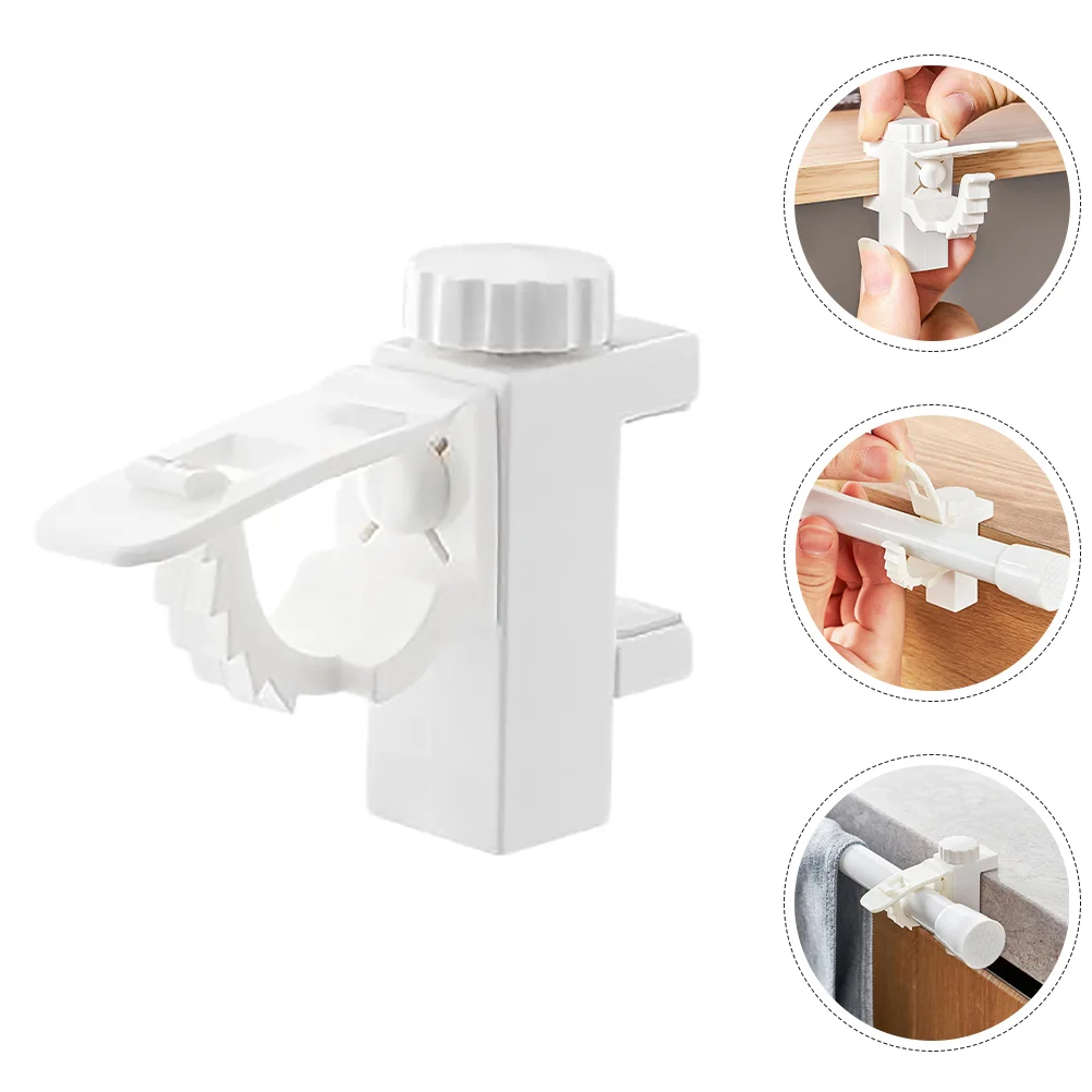 2 Pcs Hanging Rod Clip Curtain Rods Towel Bin Holder Standing Hand Ceiling Support Bracket Mount Plastic Adjustable Wall