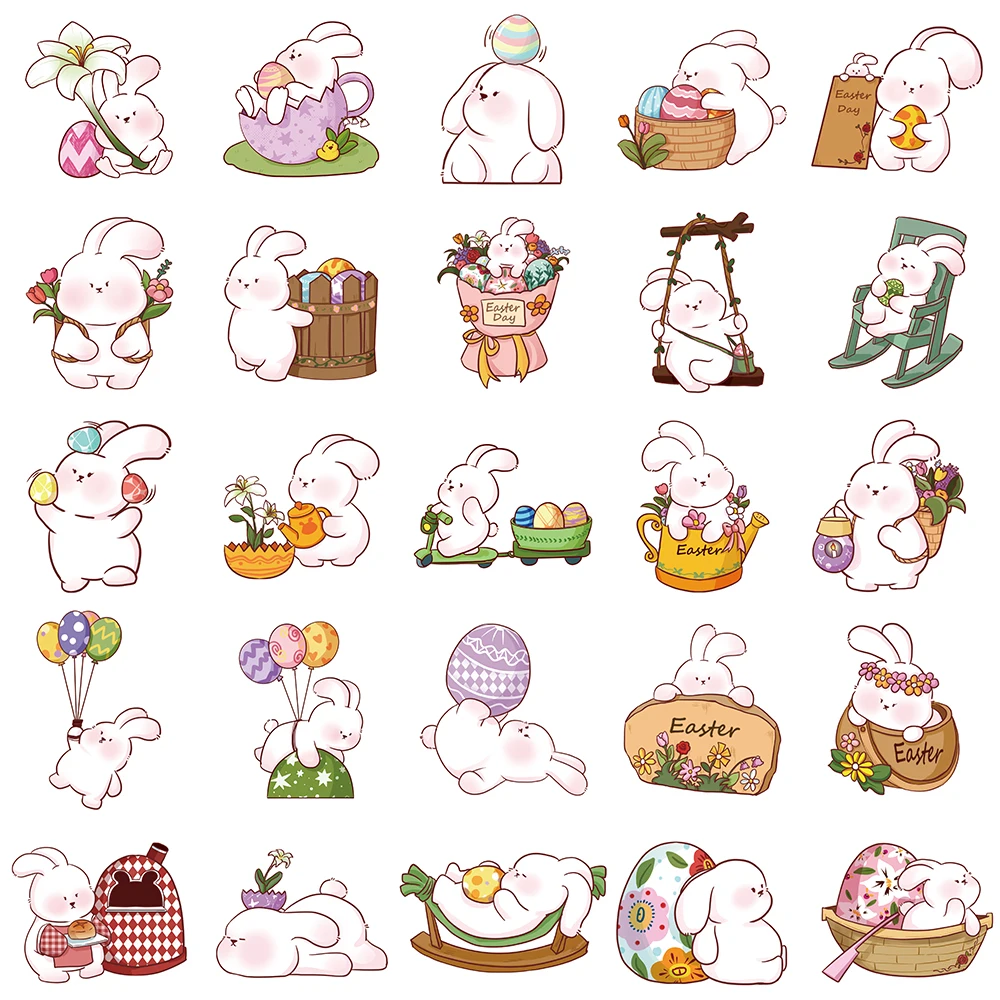 10/50PCS Easter Day Rabbit Cute Decor Stickers Vintage For DIY Notebook Luggage Motorcycle Laptop Refrigerator Decals Graffiti