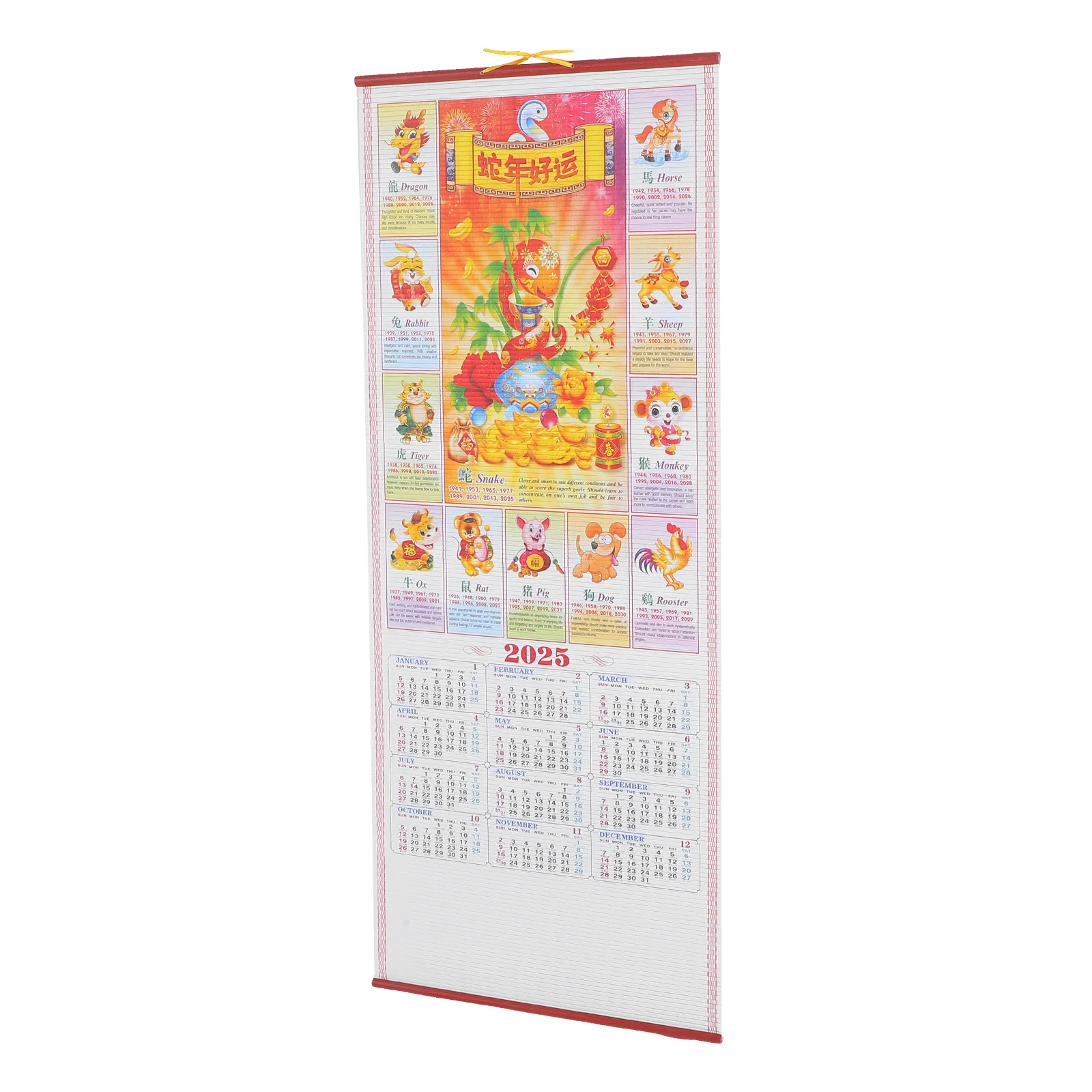 Year of The Snake Hanging Scroll Calendar Spiral Wall Monthly Room Daily Use Appointment Household Delicate