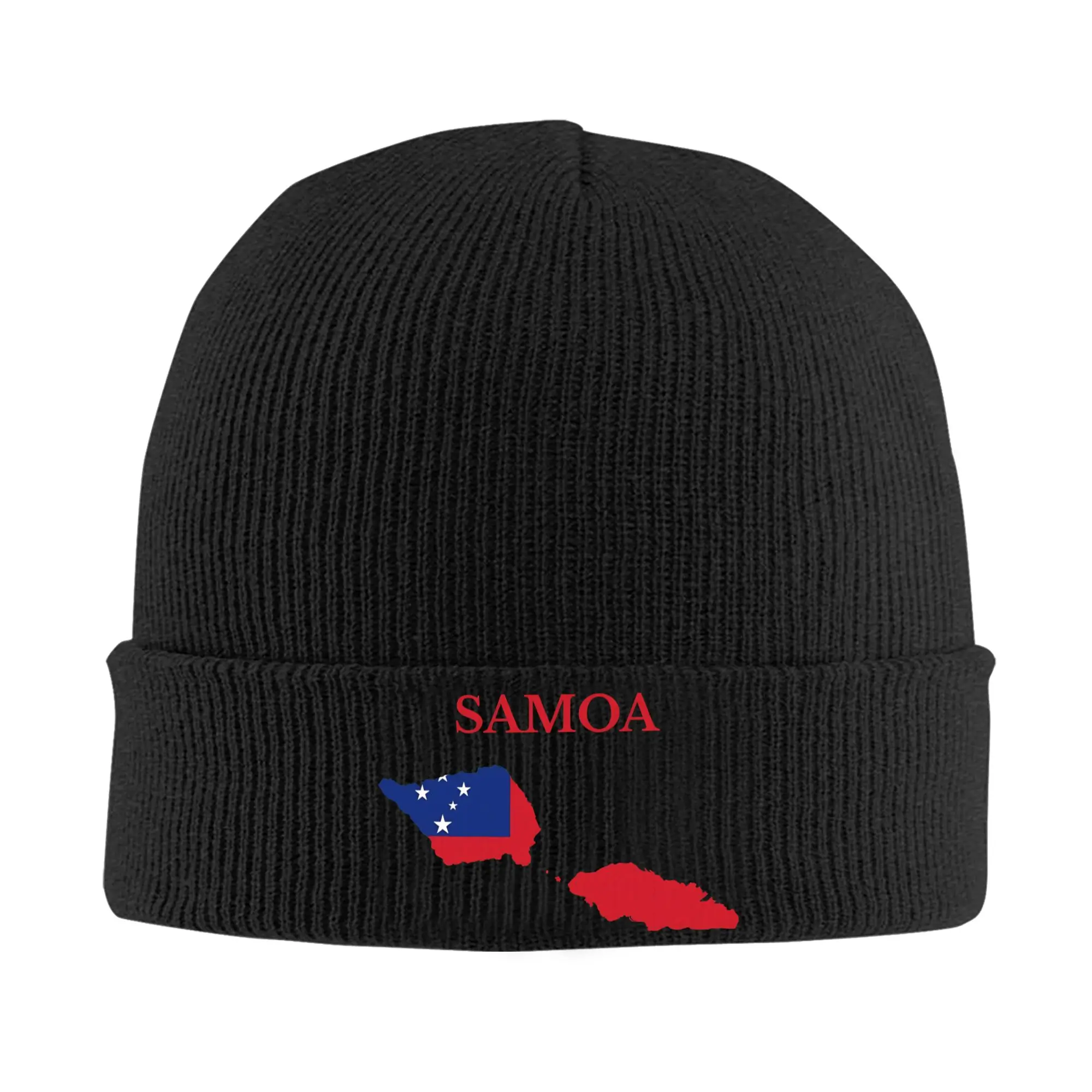 Men Women Western Samoa Flag Map  Beanie Hats  Vintage Knit Hat Winter Gym Caps Custom Warm Bonnet Hats