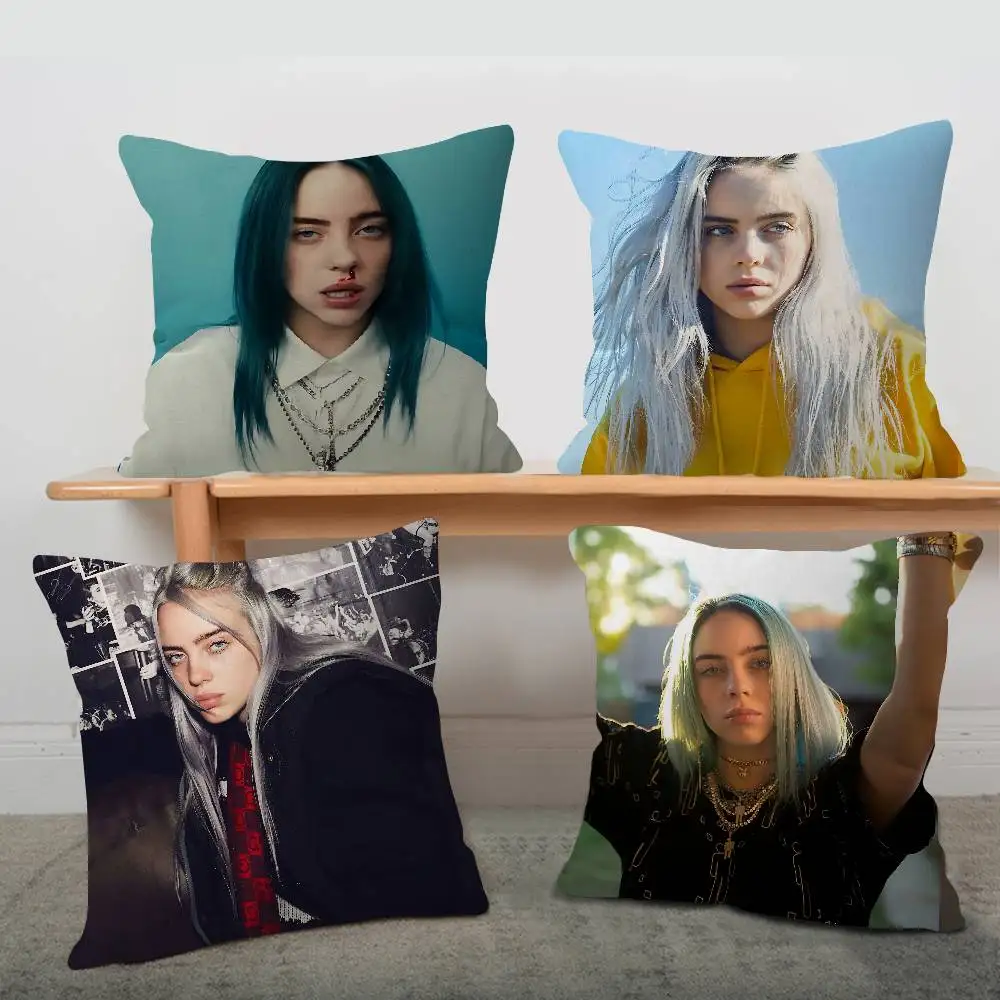 Hot Singer B-Billies E-EilishS Cushion Cover Car Throw Pillow Case For Sofa Car Christmas Gift 40x40cm 45x45cm