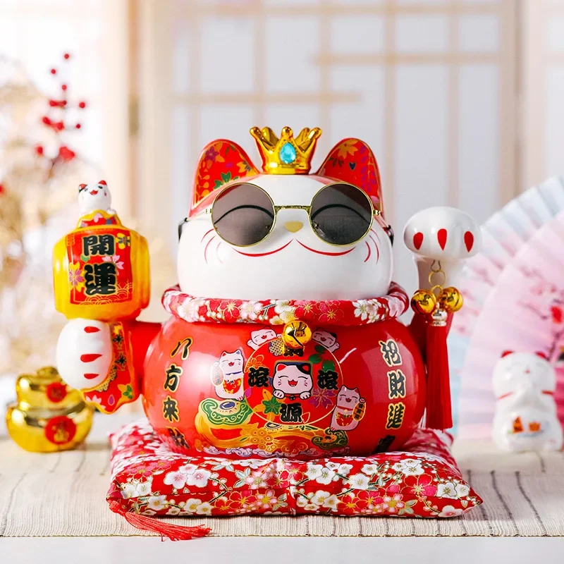 

7.5-inch Lucky Cat Festive Red Practical Commemorative Creative Ceramic Ornament Engagement Bridal Gift Front Desk Decoration